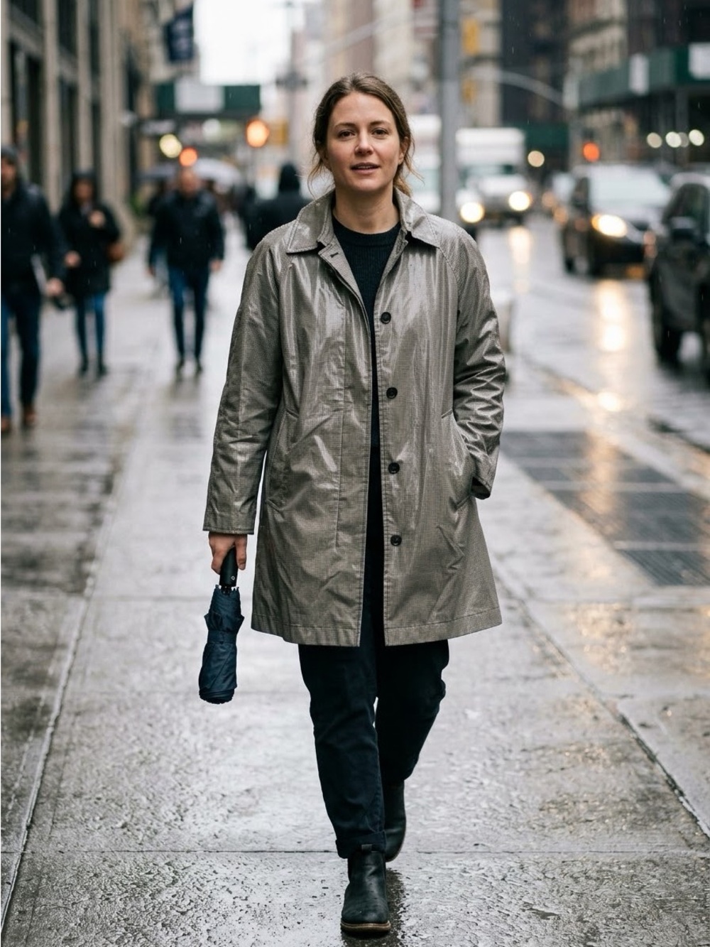 DKNY Gray Lightweight Trench Coat black and white houndstooth.
